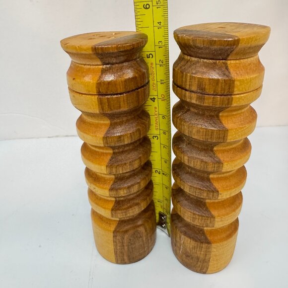 Vintage Handmade Wooden Tall Salt and Pepper Shakers Boho Eclectic Decor - Picture 6 of 6